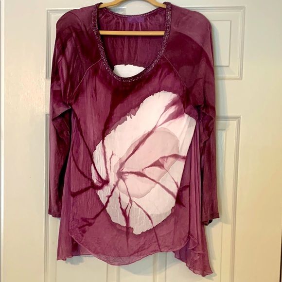 Scandal Elegant Women's Purple Top with Artistic Design Long Sleeve Large - Picture 1 of 5